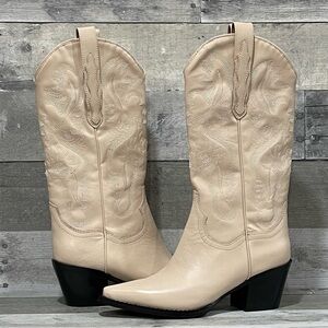 Jeffrey Campbell DAGGET Mid-Calf Western Heeled Boots in Natural Color - Sz - 6